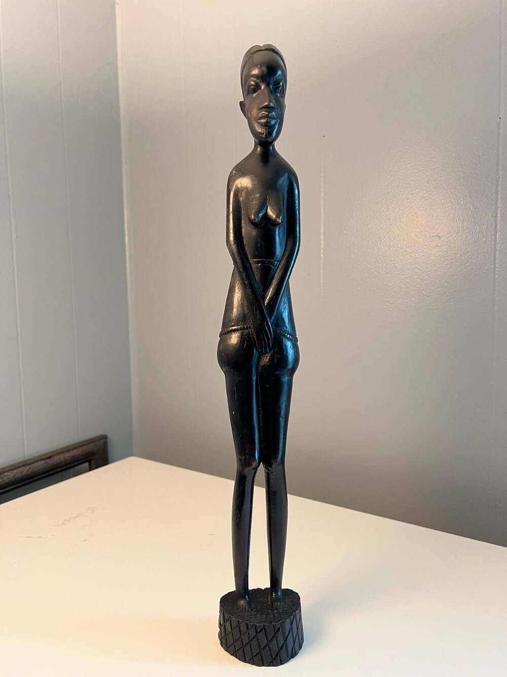 Vintage Hand Carved Ebony Wood African Woman Statue Tribal Art 18”